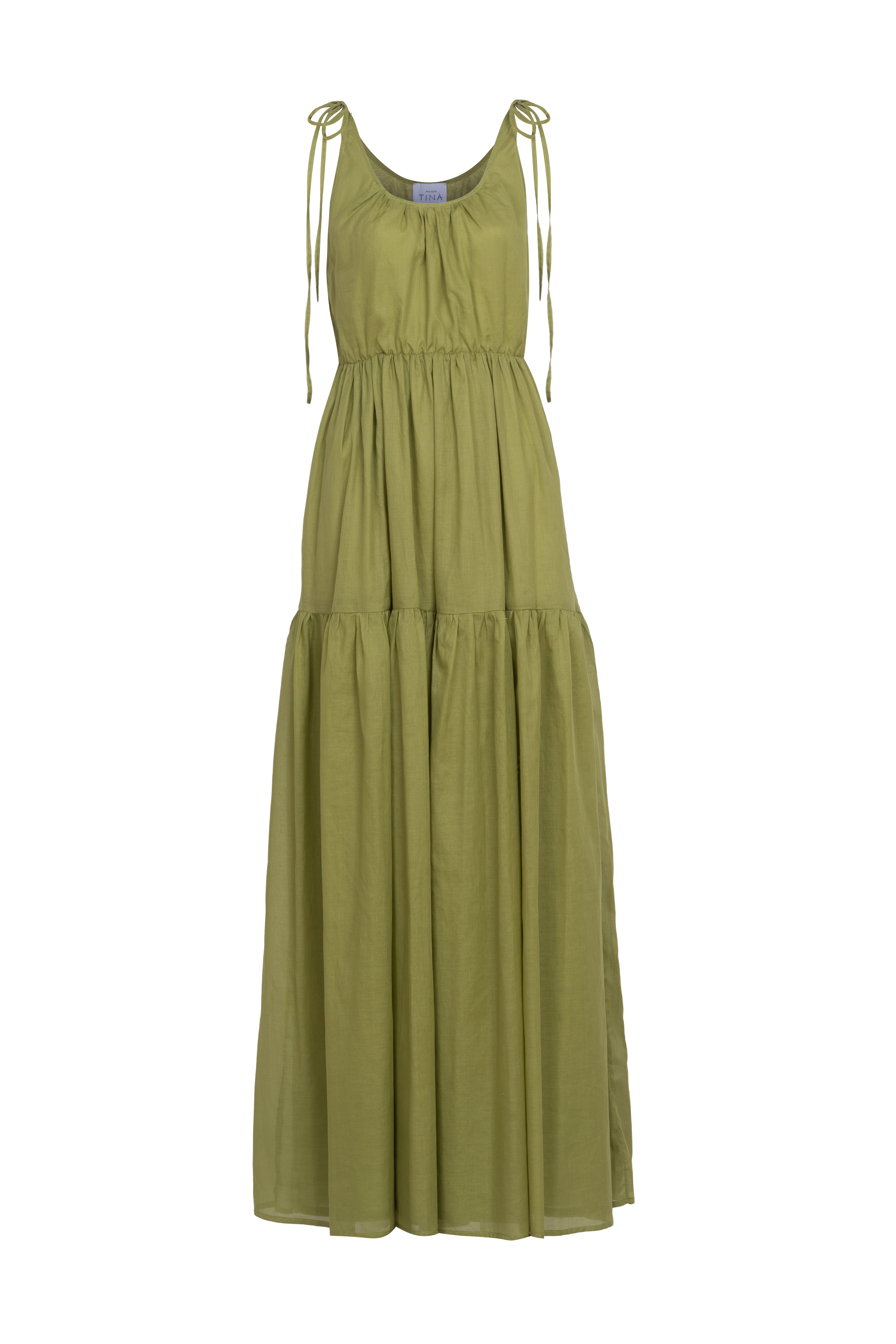 Olive Green Sleeveless Maxi Dress with Tie Straps – Summer Long Dress for Women